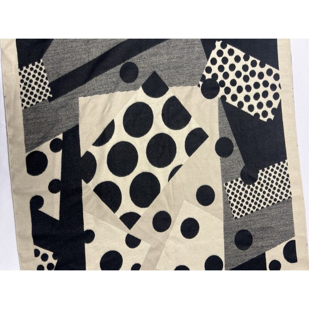 Scarf Black Tan Polka Dot Geometric Art Deco 78x25.5 Mod Retro